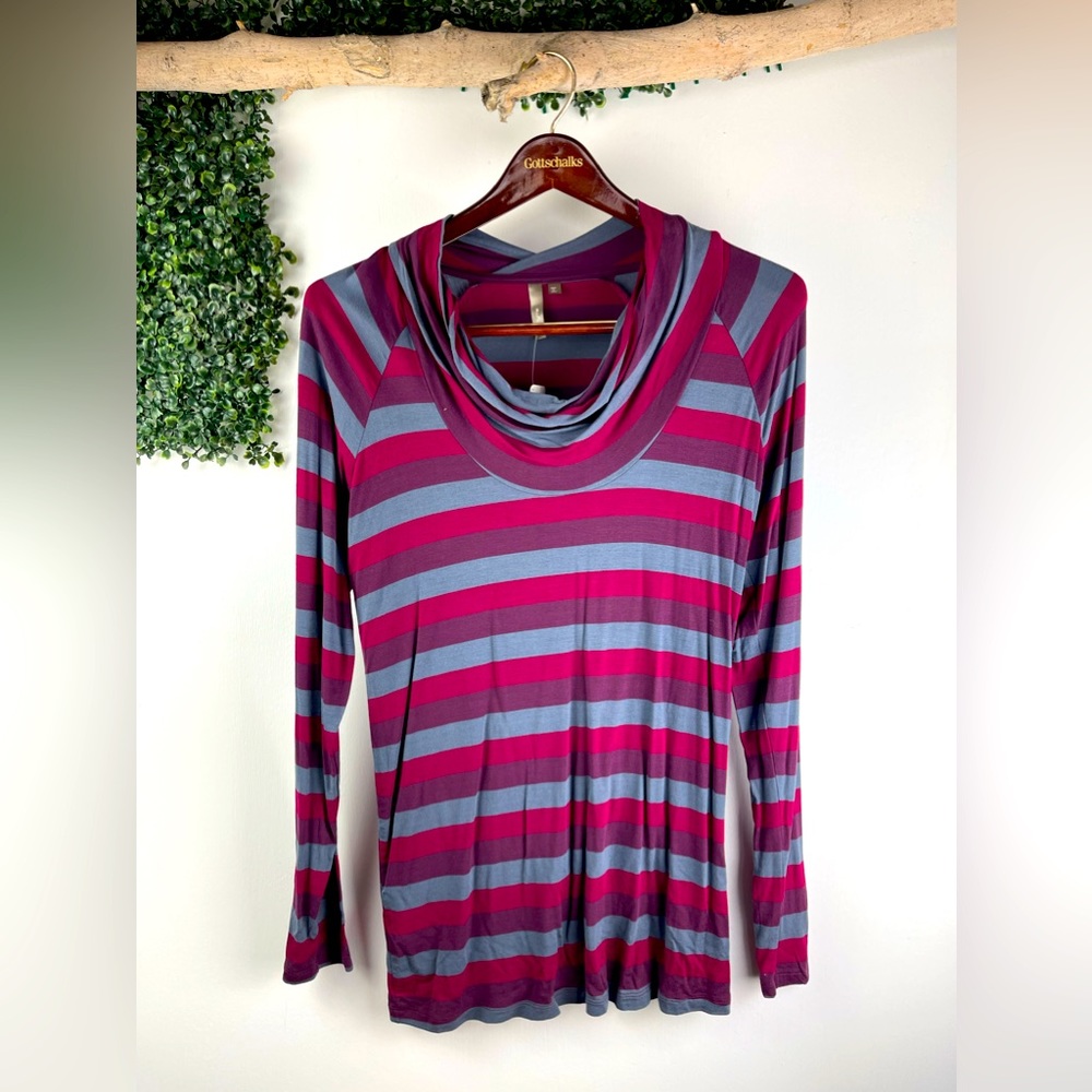 New Thyme | Maternity striped cowl shirt.